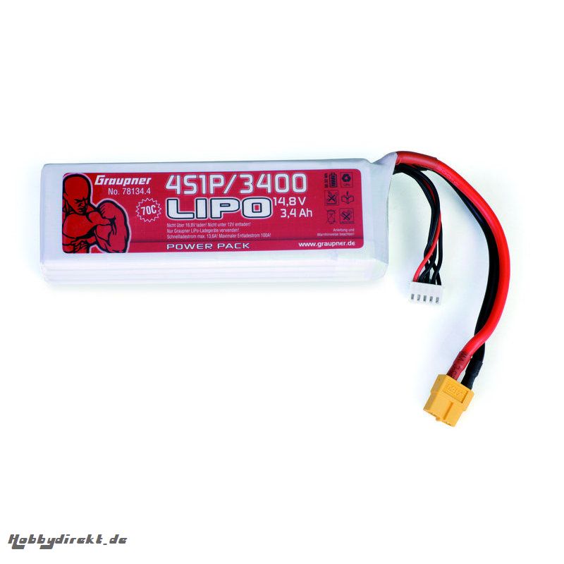 Power Pack LiPo 4/3400 14,8 V 70C XT60 Graupner 78134.4