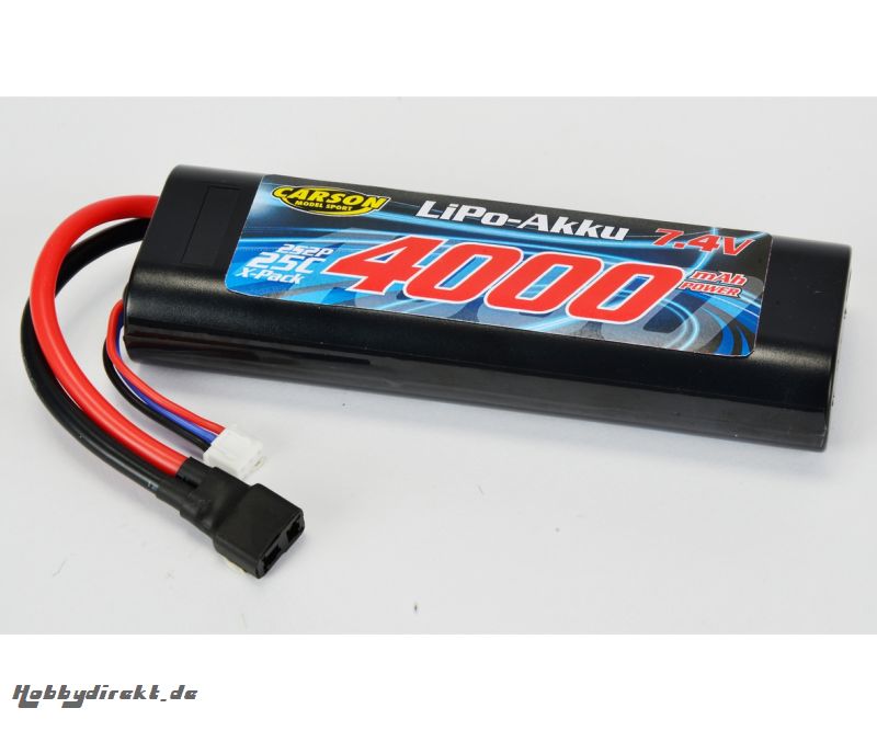 LiPo-RP-7.4V-4000mAh-25C-Round-T-Plug Carson 608145 500608145