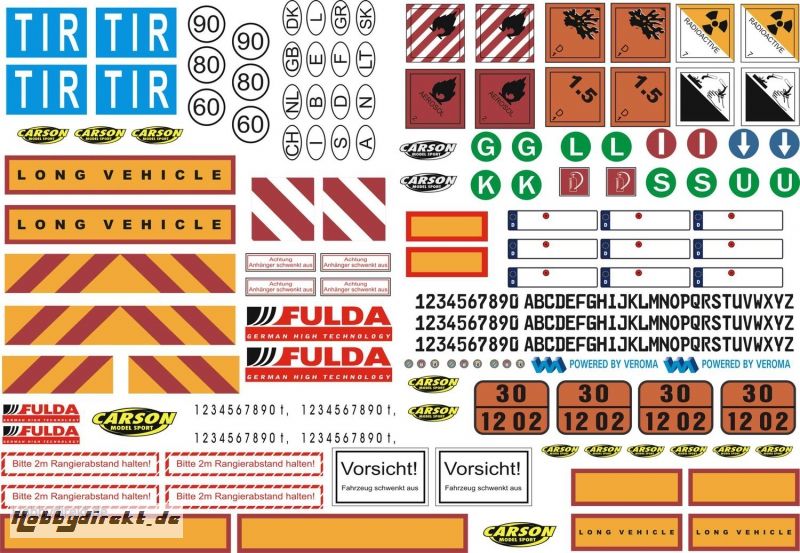 1:14 Dekorbogen LKW Warnsymbole Carson 907086 500907086