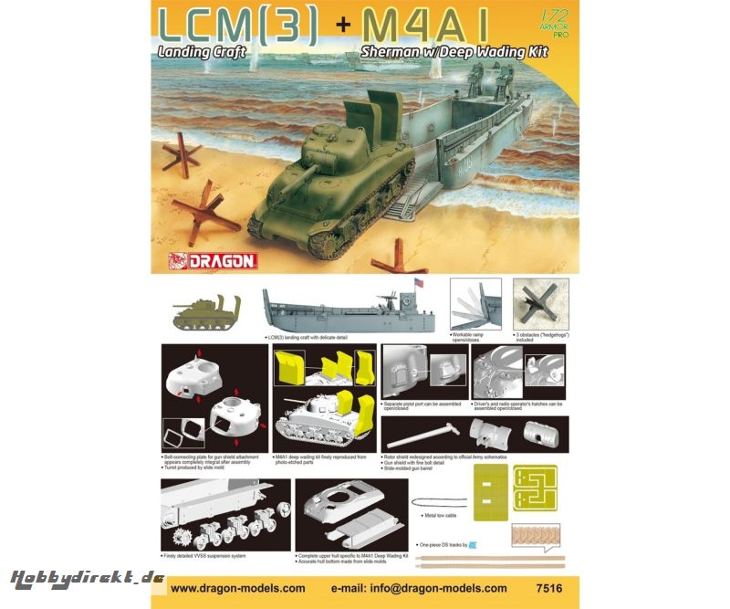 1:72 LCM(3)+M4A1 Sherman w/DeepWadingKit Carson 7516 540007516