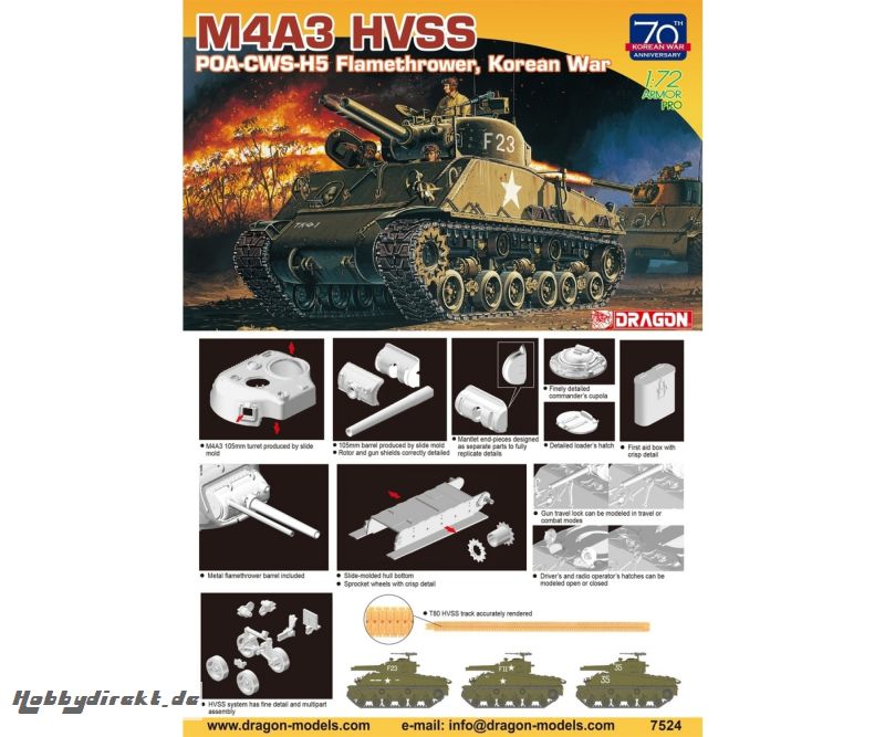 1:72 M4A3 HVSS POA-CWS-H5 Flamethrower Carson 7524 540007524