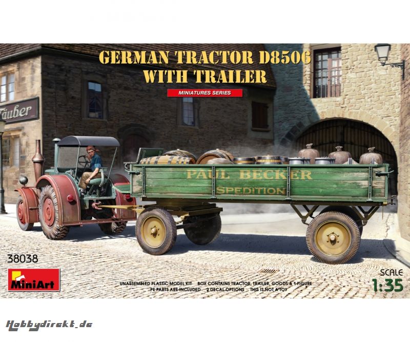 1:35 Dt. Traktor D8506 m. Anhänger (1) Carson 38038 550038038