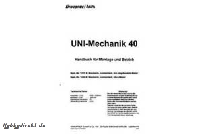 Handbuch UNI-Mechanik 40,englisch Graupner 1291.201