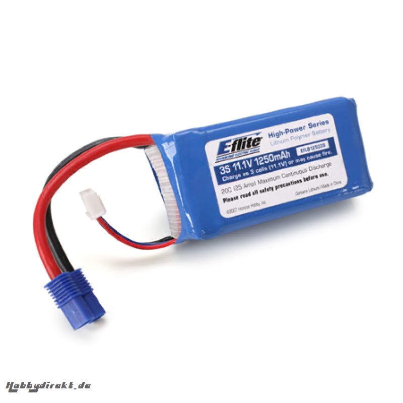 E-flite 3S 11,1V 1250mAh 20C LiPo-Akku m. EC3-Stecker Horizon EFLB12503S