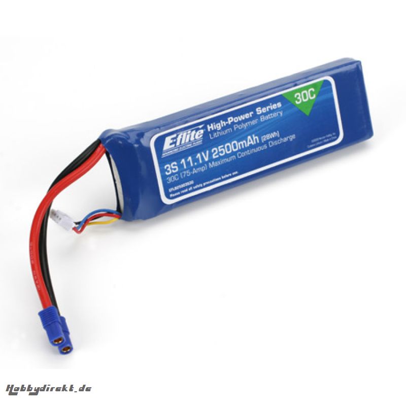 E-flite 3S 11,1V 2500mAh 30C LiPo-Akku m. EC3-Stecker Horizon EFLB25003S30