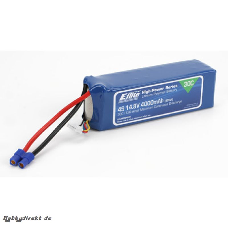 4000mAh 4S 14.8V 30C LiPo,12AWG EC3 Horizon EFLB40004S30