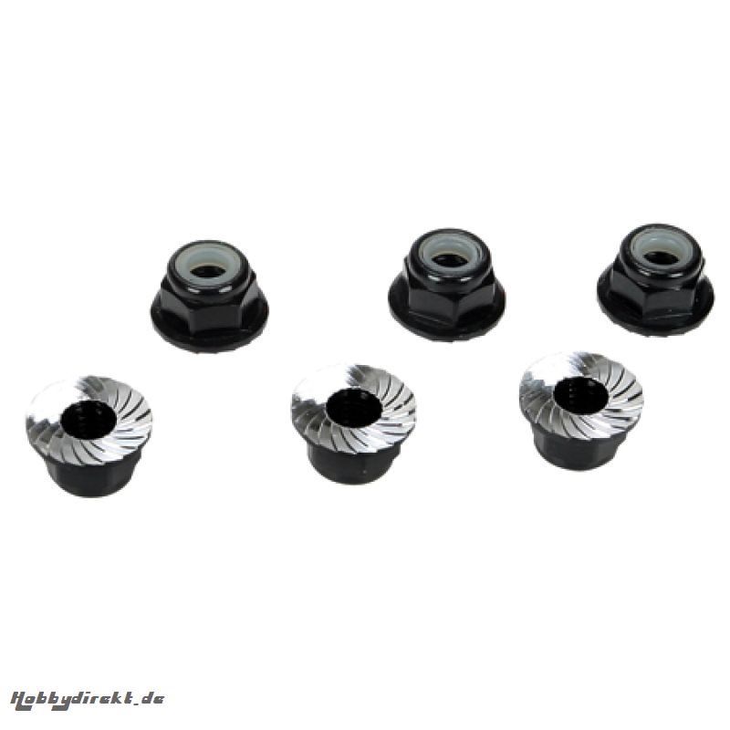 4mm Aluminum Serrated Lock Nuts, Black (6) Horizon LOSB3992