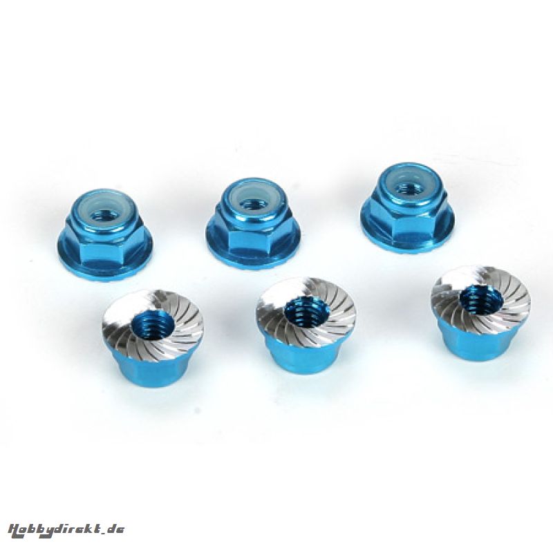 4mm Aluminium Stoppmutter verzahnt, Blau (6) Horizon LOSB3993