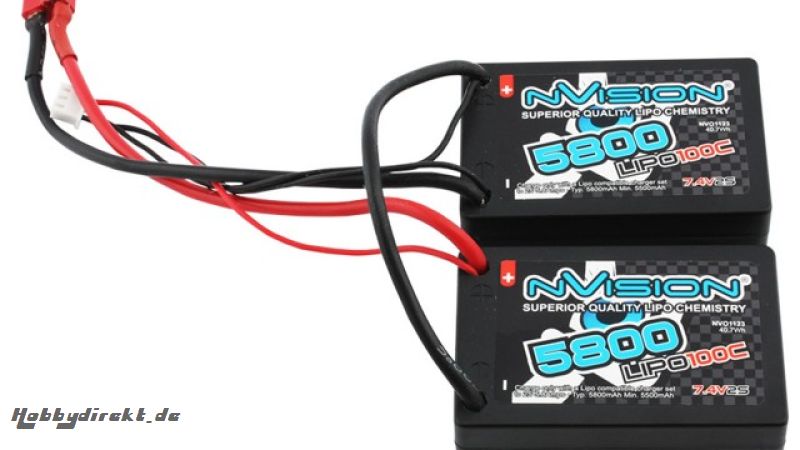 nVision Factory Pro Lipo 5800 100C 7.4V 2S Saddle Pack Deans Horizon NVO1123