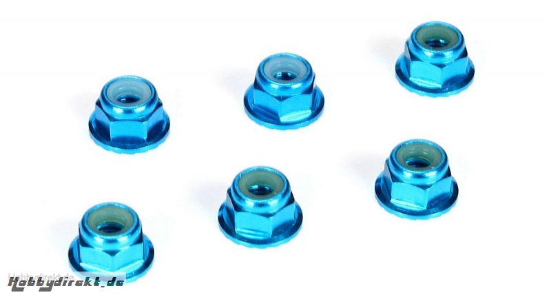 4mm Aluminum Serrated Lock Nuts, Blue (6) Horizon TLR336001