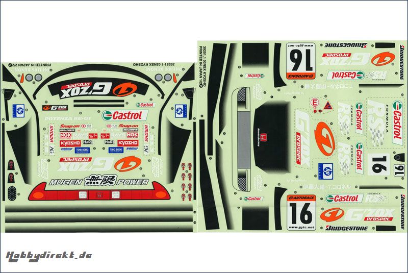 Dekorbogen 1/10 Honda NSX Mobil Kyosho 39251-01