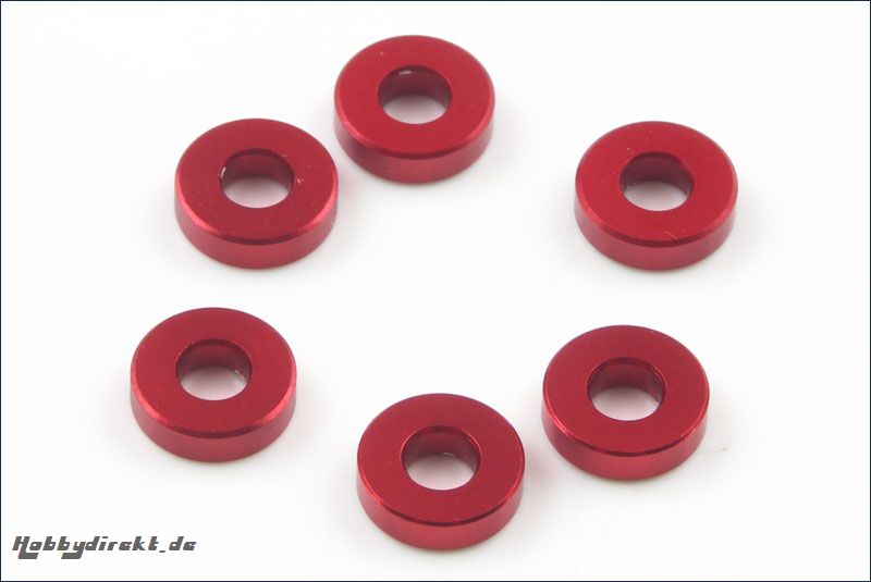 Scheiben Alu, 3x7x2mm, rot (6) Kyosho W-0144R