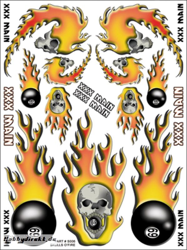 Skulls on Fire Aufkleberbogen LRP XS006