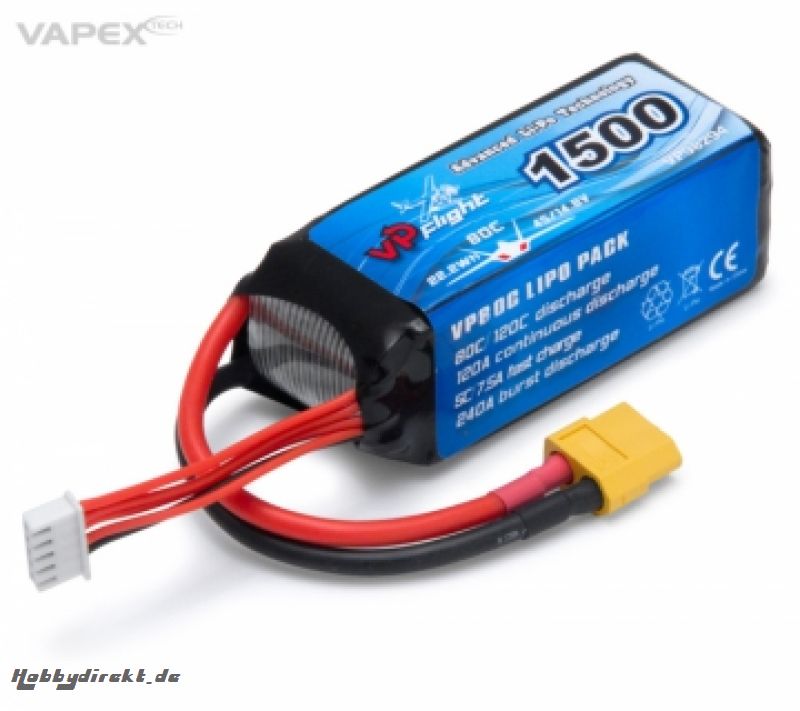 Li-Po Akku 4S 14,8V 1500mAh 80C XT60-Stecker VAPEX VP98294