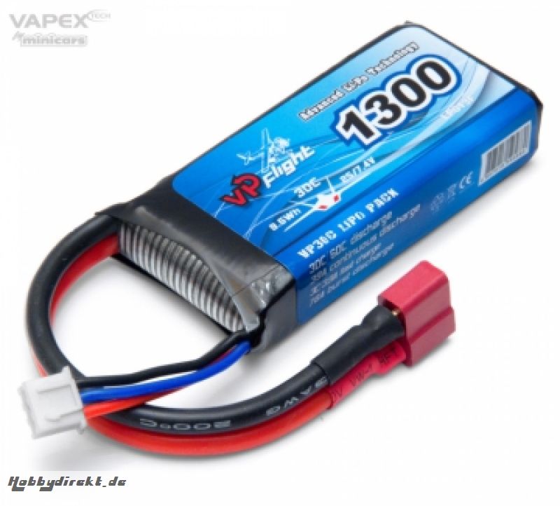 Li-Po Akku 2S 7.4V 1300mAh 30C T-Stecker VAPEX VPLP013FD