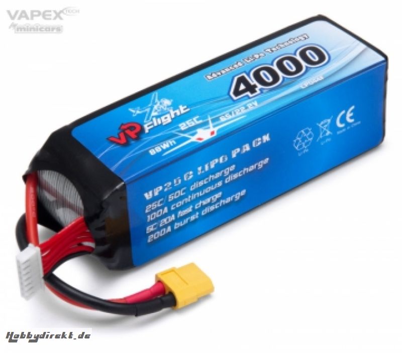 Li-Po Akku 6S 22,2V 4000mAh 25C XT60-Stecker VAPEX LP044FXT