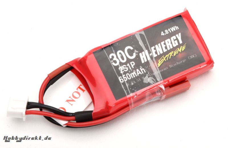 Hi-Energy 2S 650mAh 30C Lipo Hi-Energy O-HE2S1P065030A