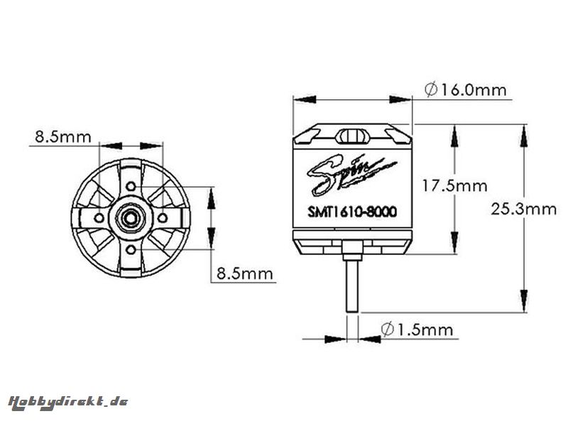 SMT1610-8000 Spin Brushless Out-Run Motor 8000kv (16D x 36708