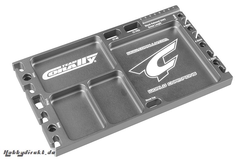 Team Corally - Multi-purpose Ultra Tray - Mehrzweck Kleinteile Behälter - Lötvorrichtung - CNC gefrästes Aluminium - Farbe Titan C-16305