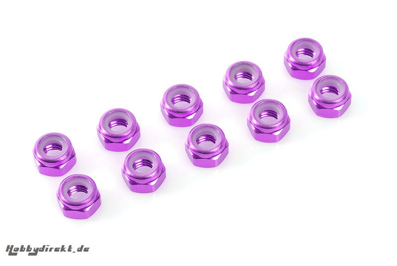 Team Corally - Aluminium Sechskantmutter Selbstsichernd - M4 - Violet - 10 St C-31032