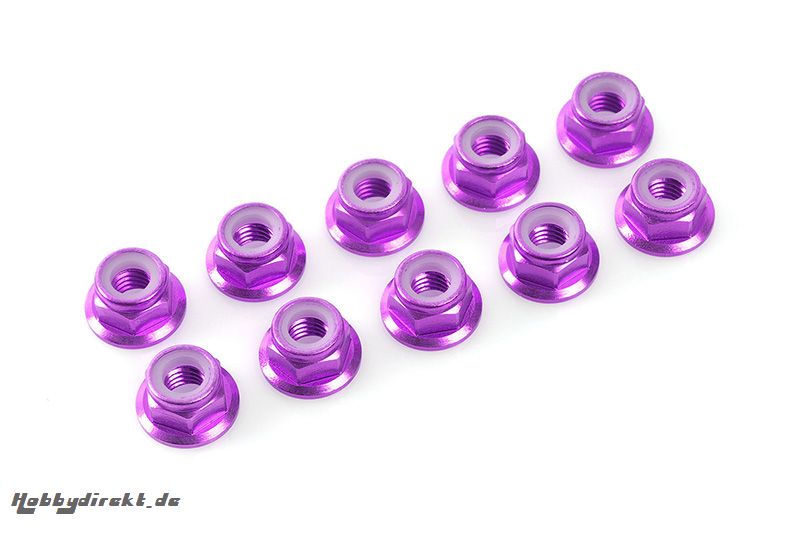 Team Corally - Aluminium Sechskantmutter Selbstsichernd - M4 - mit Bund - Violet - 10 St C-31132