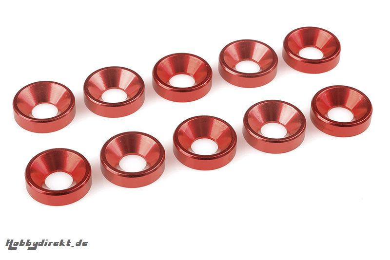 Team Corally - Aluminium Unterlegscheibe - für M5 Senkkopfschrauben - AD=12mm - Rot - 10 St C-31225