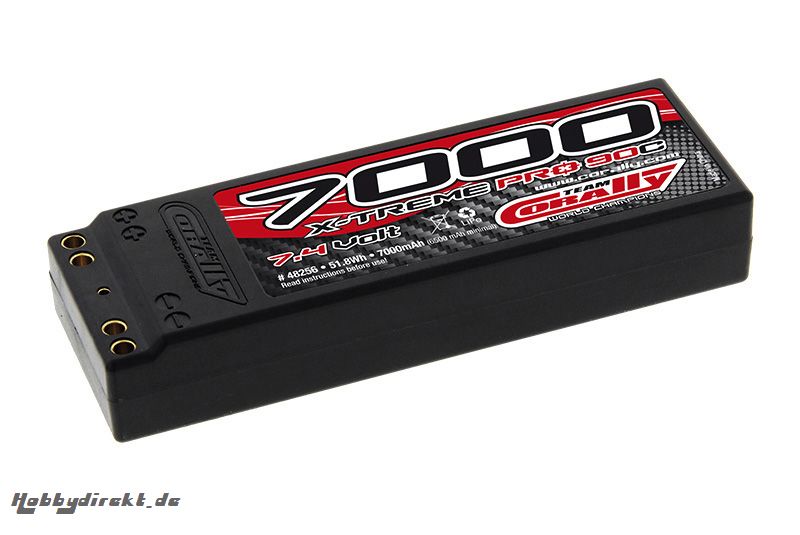 Team Corally - X-Treme Pro 90C - 7000 mAh - 7,4V 2S - Wettbewerbs Li-Po Akku - Stick Hardcase - Dual Gold Buchse 4mm - Efra/Brca Approved C-48256