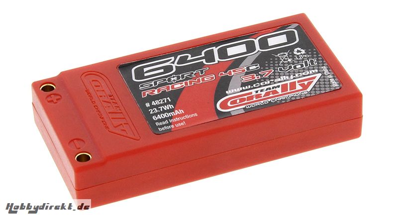 Team Corally - Sport Racing 45C - 6400 mAh - 3,7V 1S - Wettbewerbs Li-Po Akku - Stick Hardcase - Gold Buchse 4mm C-48271