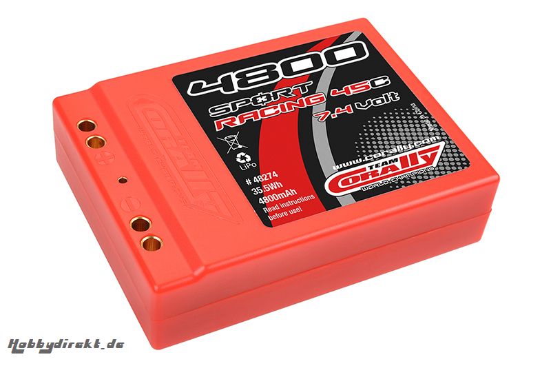 Team Corally - Sport Racing 45C - 4800 mAh - 7,4V 2S - Wettbewerbs Li-Po Akku - Stick SQUARE Hardcase - Dual Gold Buchse 4mm C-48274