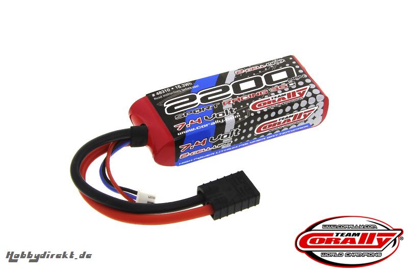 Team Corally - Performance 35C 2200 mAh 7,4V Li-Po Battery Pack, Semi-Hard Case 12Awg Wire Trx Connector C-48310