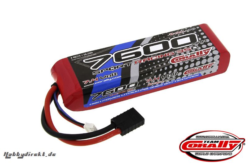 Team Corally - Performance 35C 7600 mAh 7,4V Li-Po Battery Pack, Semi-Hard Case 12Awg Wire Trx Connector C-48315