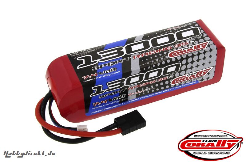 Team Corally - Performance 35C 13000 mAh 7,4V Li-Po Battery Pack, Semi-Hard Case 12Awg Wire Trx Connector C-48317