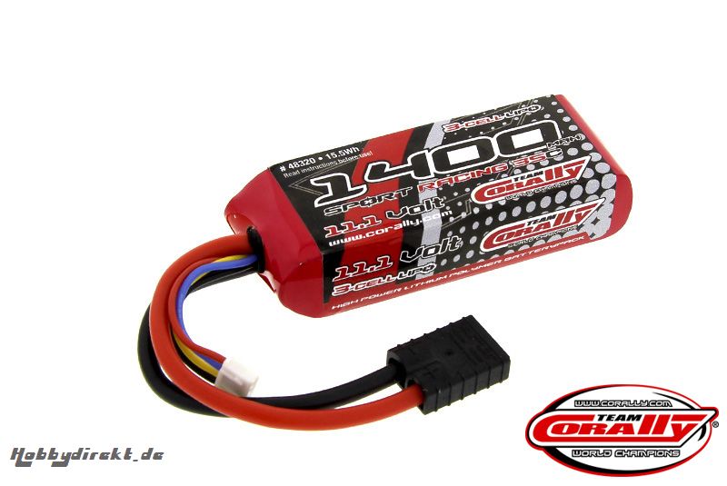 Team Corally - Performance 35C 1400 mAh 11,1V Li-Po Battery Pack, Semi-Hard Case 12Awg Wire Trx Connector C-48320