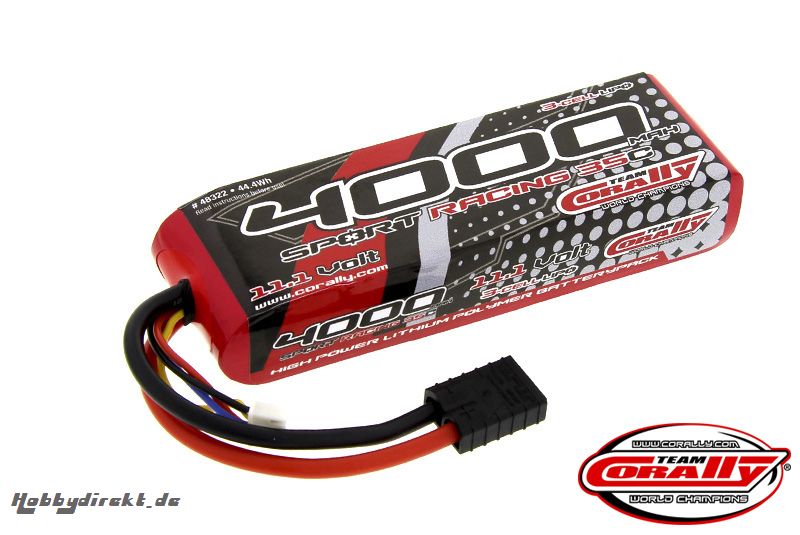 Team Corally - Performance 35C 4000 mAh 11,1V Li-Po Battery Pack, Semi-Hard Case 12Awg Wire Trx Connector C-48322