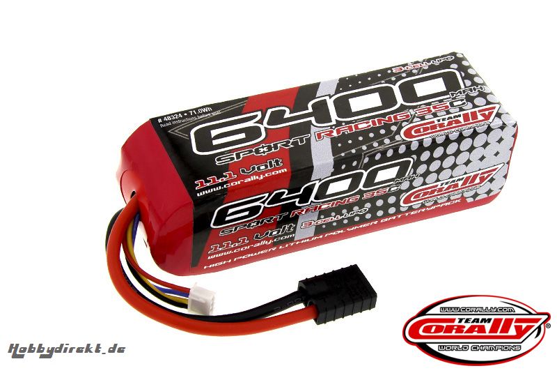 Team Corally - Performance 35C 6400 mAh 11,1V Li-Po Battery Pack, Semi-Hard Case 12Awg Wire Trx Connector C-48324