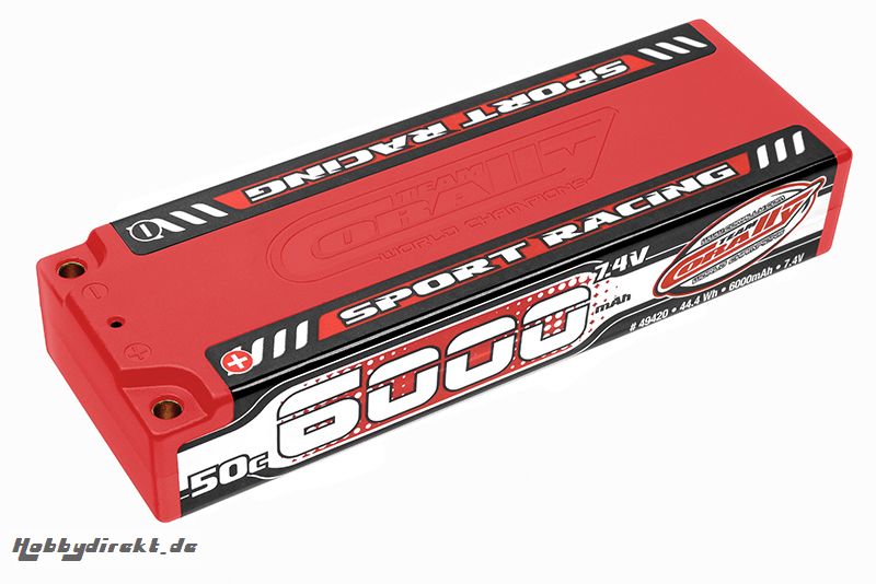 Team Corally - Sport Racing 50C LiPo Battery - 6000mAh - 7.4V - Stick 2S - 4mm Bullit C-49420