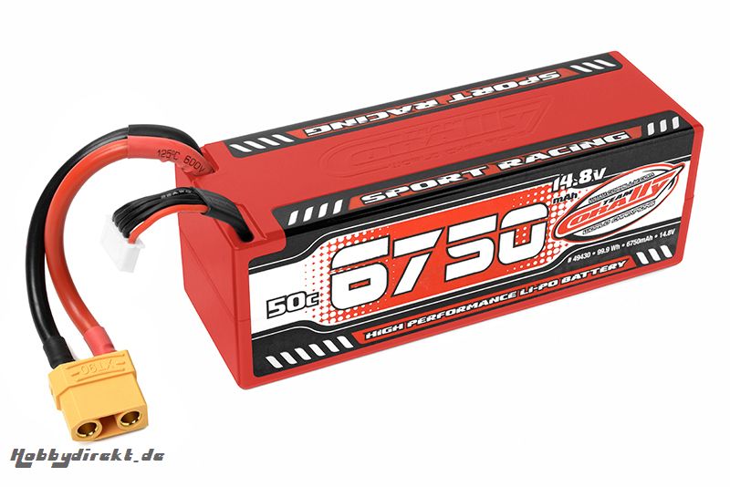 Team Corally - Sport Racing 50C LiPo Battery - 6750mAh - 14.8V - Stick 4S - Hard Wire - XT90 C-49430