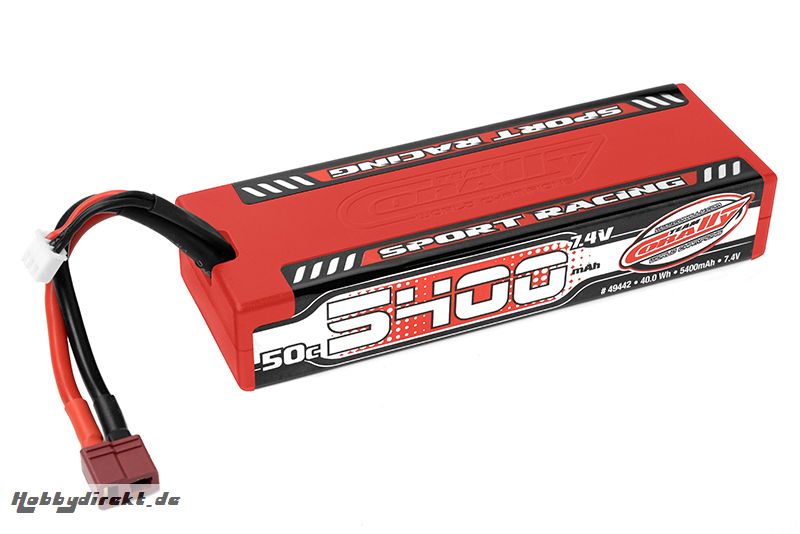 Team Corally - Sport Racing 50C LiPo Battery - 5400mAh - 7.4V - Stick 2S - Hard Wire - T-Plug C-49442