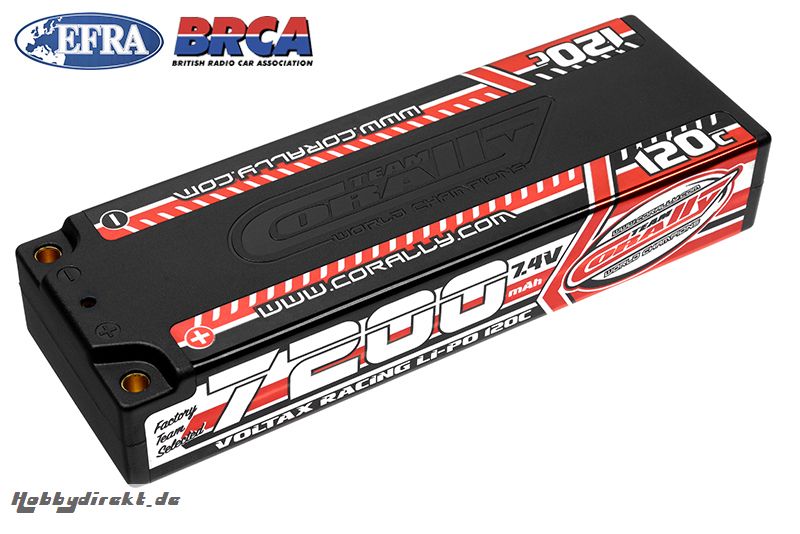 Team Corally - Voltax 120C LiPo Battery - 7200mAh - 7.4V - Stick 2S - 4mm Bullit C-49520