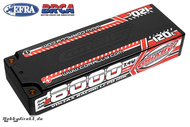 Team Corally - Voltax 120C LiPo Battery - 8000mAh - 7.4V - Stick 2S - 4mm Bullit C-49523