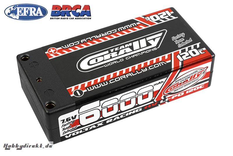 Team Corally - Voltax 120C LiPo HV Battery - 6000 mAh - 7.6V - Shorty 2S - 4mm Bullit C-49606