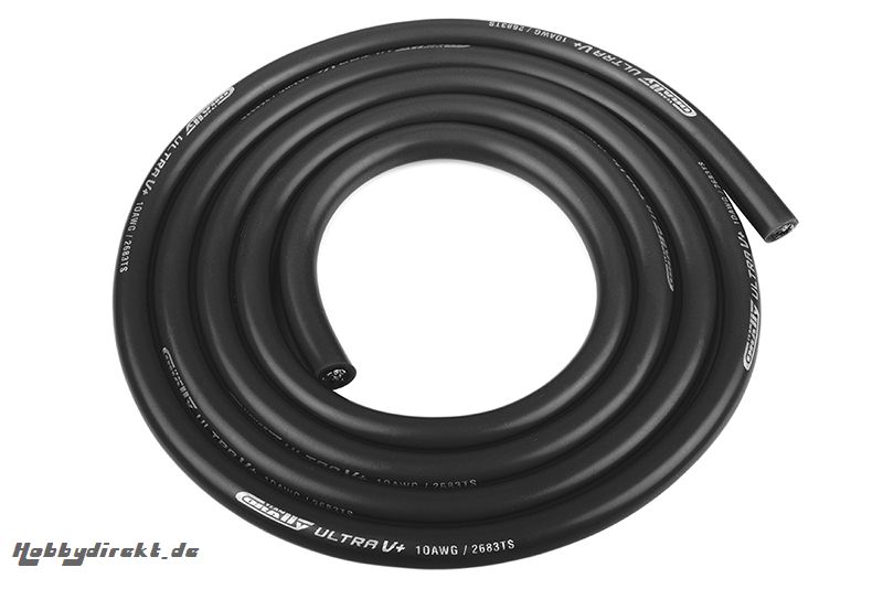 Team Corally - Ultra V+ Silikon Kabel - Extrem hochflexibel - Schwarz - 10AWG - 2683 / 0.05 Stränge - AD 5.5mm - 1m C-50106