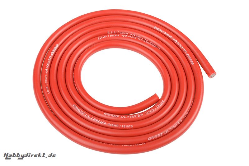 Team Corally - Ultra V+ Silikon Kabel - Extrem hochflexibel - Rot - 14AWG - 1018 / 0.05 Stränge - AD 3.5mm - 1m C-50120