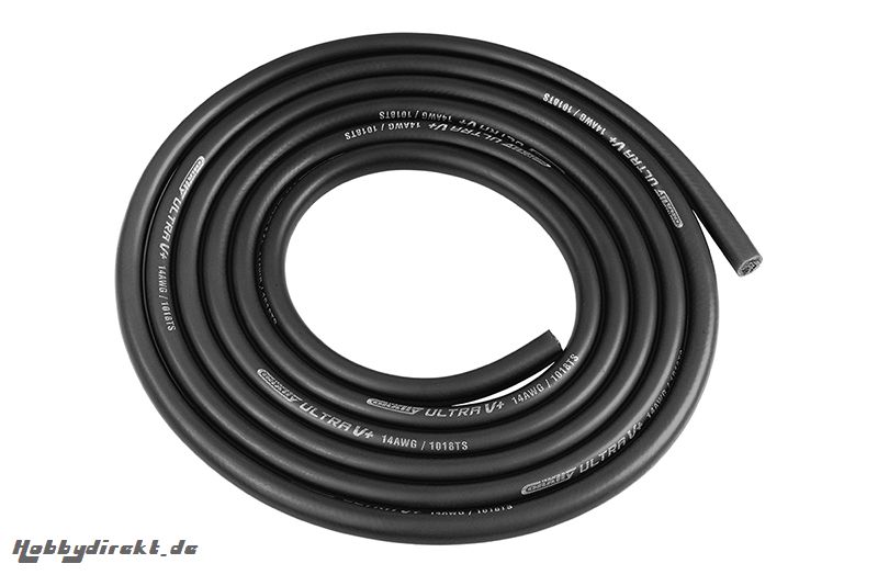 Team Corally - Ultra V+ Silikon Kabel - Extrem hochflexibel - Schwarz - 14AWG - 1018 / 0.05 Stränge - AD 3.5mm - 1m C-50121