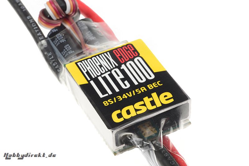 Castle - Phoenix Edge Lite 100 - Hochleistungs Brushless Flug und Heli Regler - Leichte Ausführung - Datenspeicher - Telemetrie fähig - Aux. Kabel -