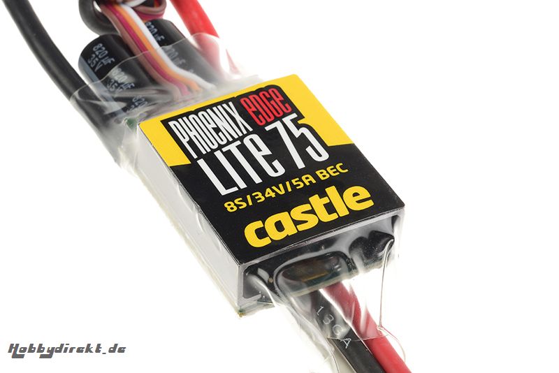 Castle - Phoenix Edge Lite 75 - Hochleistungs Brushless Flug und Heli Regler - Leichte Ausführung - Datenspeicher - Telemetrie fähig - Aux. Kabel - 2