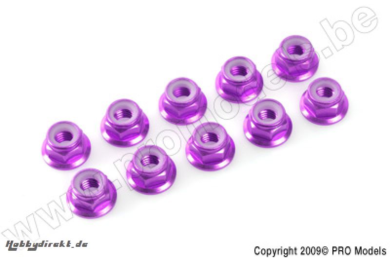 G-Force RC - Aluminium Sechskantmutter Selbstsichernd - M3 - mit Bund - Violet - 10 St GF-0401-032