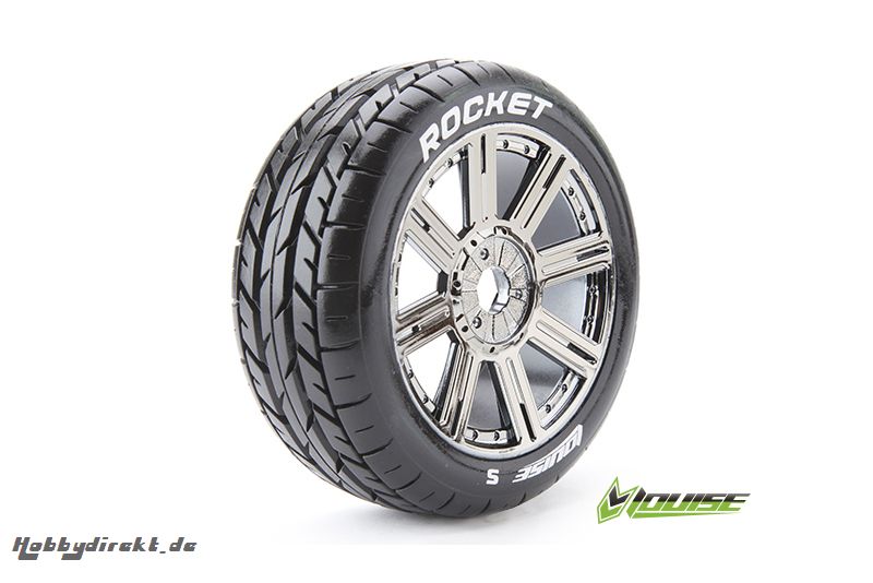 Louise RC - B-ROCKET - 1-8 Buggy Reifen - Fertig Verklebt - Soft - Speichen Felgen Schwarz Chrom - Hex 17mm - 1 Paar LR-T3190SBC