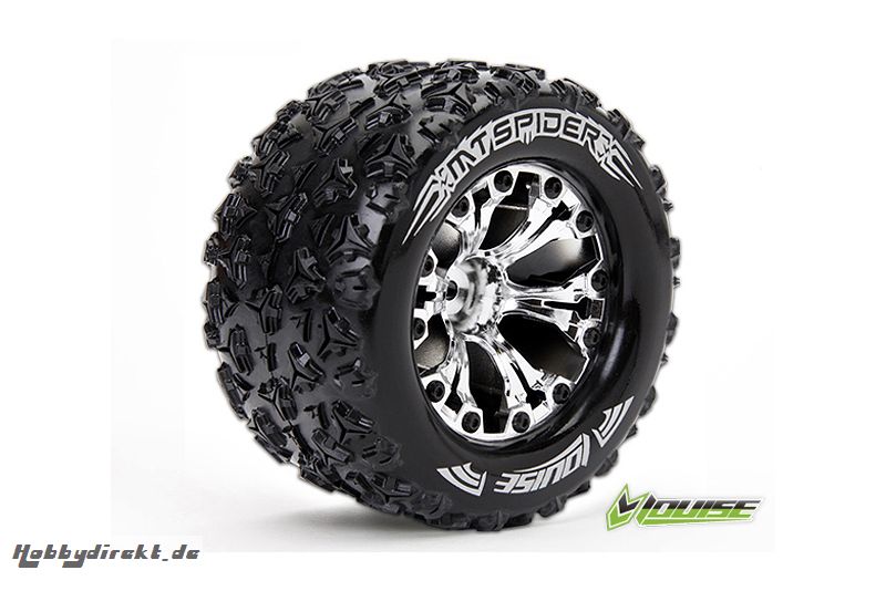 Louise RC - MT-SPIDER - 1-10 Monster Truck Reifen - Fertig Verklebt - Soft - 2.8 Felgen Chrom - 0-Offset - 2.8 Felgen Chrom - 0-Offset - EP STAMPEDE