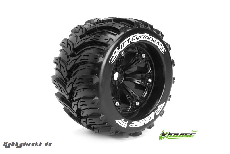 Louise RC - MT-CYCLONE - 1-8 Monster Truck Reifen - Fertig Verklebt - Medium - 3.8 Felgen Schwarz - 0-Offset - EP E-MAXX Vorder - Hinten - GP REVO 3